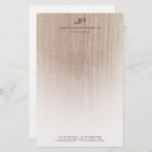 Hout Kijk Elegant Monogrammed Moderne Sjabloon Briefpapier (Voorkant / Achterkant)