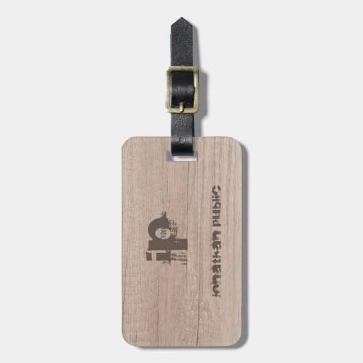 Hout Kijk Monogram Sjabloon Onderdruk Tekstnaam Bagagelabel (Voorkant verticaal)