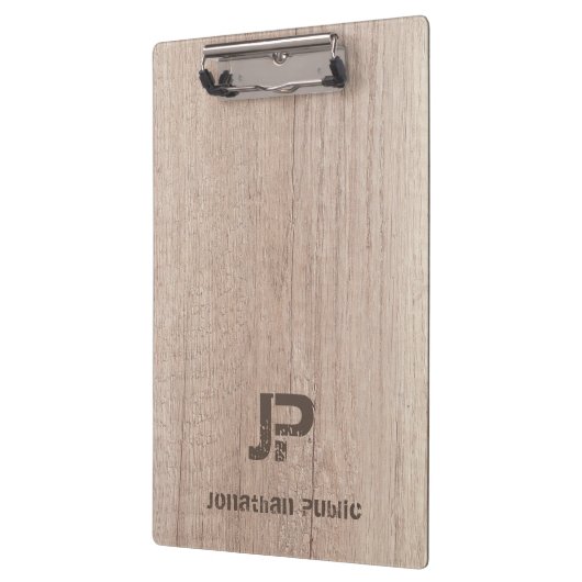 Hout Kijk Monogram Sjabloon Onderdruk Tekstnaam Klembord (Links)