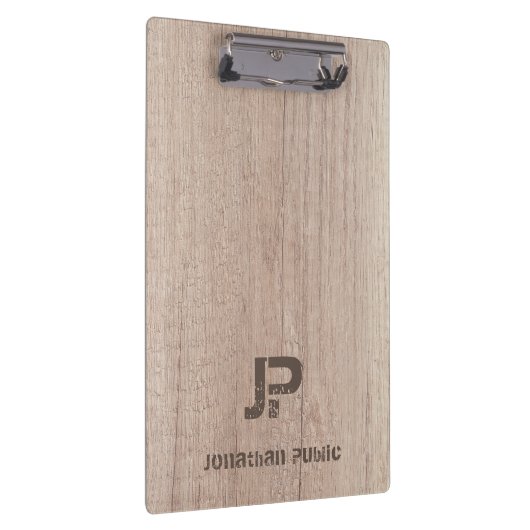 Hout Kijk Monogram Sjabloon Onderdruk Tekstnaam Klembord (Rechts)