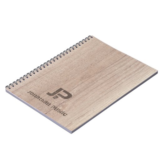 Hout Kijk Monogram Sjabloon Onderdruk Tekstnaam Notitieboek (Linkerzijde)