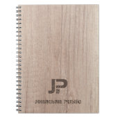 Hout Kijk Monogram Sjabloon Onderdruk Tekstnaam Notitieboek (Voorkant)