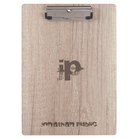 Hout Kijk Monogrammed Sjabloon Gepersonaliseerde k Klembord (Voorkant)
