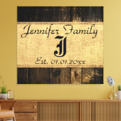 Hout Kijk Rustic Burlap Monogram #3 Canvas Afdruk (Insitu (Woonkamer))