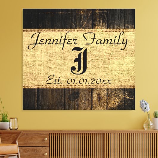 Hout Kijk Rustic Burlap Monogram #3 Canvas Afdruk (Insitu (Woonkamer))