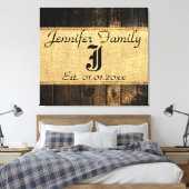 Hout Kijk Rustic Burlap Monogram #3 Canvas Afdruk (Insitu (Slaapkamer))