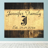 Hout Kijk Rustic Burlap Monogram #3 Canvas Afdruk (Insitu (Houten vloer))