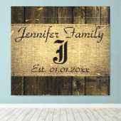  Hout Kijk Rustic Burlap Monogram Canvas Afdruk (Insitu (Houten vloer))