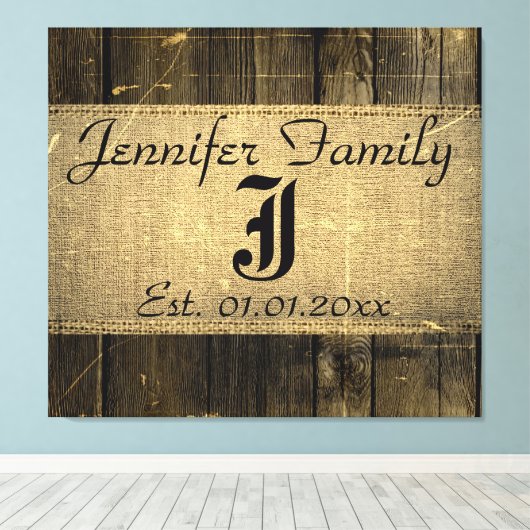  Hout Kijk Rustic Burlap Monogram Canvas Afdruk (Insitu (Houten vloer))