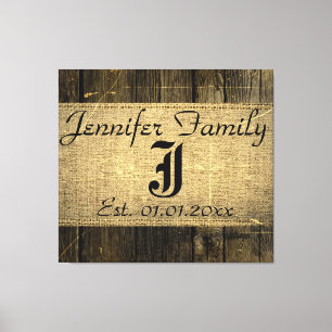 Hout Kijk Rustic Burlap Monogram Canvas Afdruk