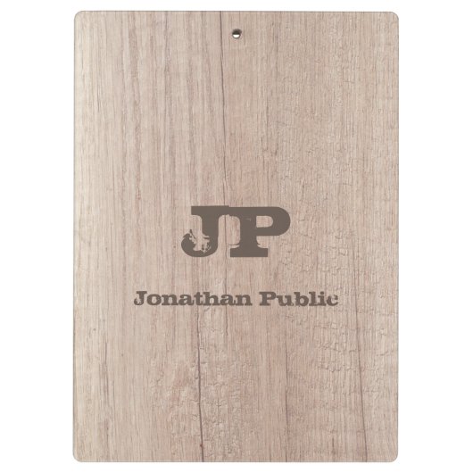 Hout Kijk Verstoorde Tekstnaam Monogramed Klembord (Achterkant)