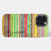 Hout Kleurrijke Chevron Strepen Monogram iPhone Hoesje (Achterkant horizontaal)