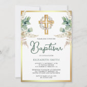 Hout Kruis Boho Pampas Eucalyptus Goud Doopfeest Kaart (Voorkant)