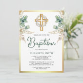 Hout Kruis Boho Pampas Eucalyptus Goud Doopfeest Kaart (Staand voorkant)