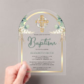 Hout Kruis Pampas Eucalyptus Gouden Boog Doop Acryl Uitnodigingen (Insitu (Draagbaar))