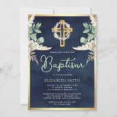 Hout Kruis Pampas Eucalyptus Marine Gouden Doop Kaart (Voorkant)