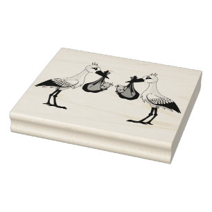 Hout Kunststempels/Ooievaar met Twins Rubberstempel