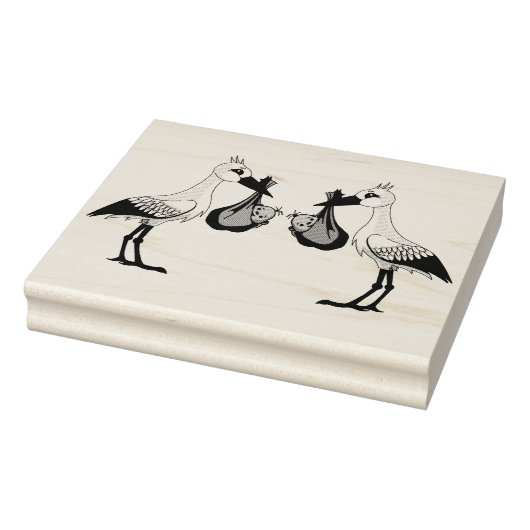 Hout Kunststempels/Ooievaar met Twins Rubberstempel (Stempel)