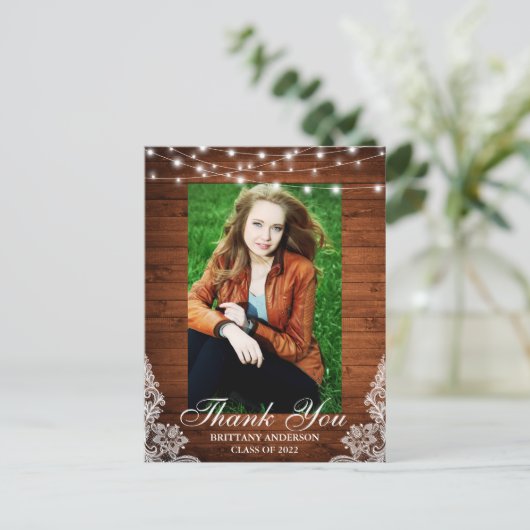 Hout Lace Lights Foto Afstuderen Hartelijk dank Briefkaart (Staand voorkant)