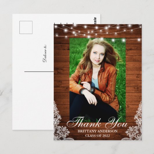 Hout Lace Lights Foto Afstuderen Hartelijk dank Briefkaart (Voorkant / Achterkant)