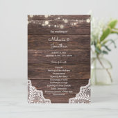 Hout-, Lace String Lights Wedding Ceremony-program Kaart (Staand voorkant)