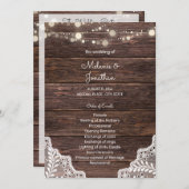 Hout-, Lace String Lights Wedding Ceremony-program Kaart (Voorkant / Achterkant)