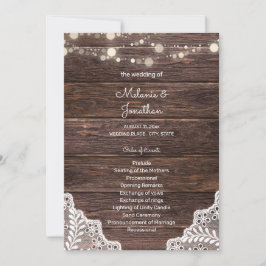 Hout-, Lace String Lights Wedding Ceremony-program Kaart