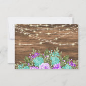Hout, Lantaarn en Blauwgroen en Paarse Flower Wedd Kaart (Achterkant)