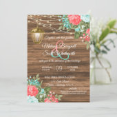 Hout, lantaarn en Blauwgroen, koraalbloemig huweli Kaart (Staand voorkant)