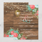 Hout, lantaarn en Blauwgroen, koraalbloemig huweli Kaart (Voorkant / Achterkant)