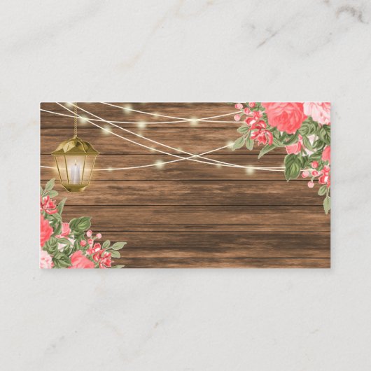 Hout, lantaarn en koraalbloem - Bruiloft Website Informatiekaartje (Achterkant)