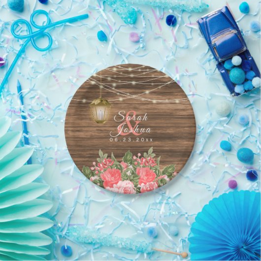 Hout, lantaarn en koraalbloem papieren bordje (Feest)