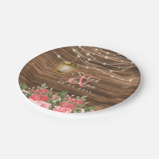 Hout, lantaarn en koraalbloem papieren bordje (Gekanteld)