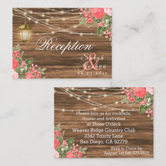 Hout, lantaarn en koraalbloem - Receptie Informatiekaartje (Voorkant / Achterkant)