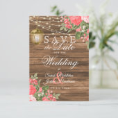 Hout, lantaarn en koraalbloem - Save the Date (Staand voorkant)