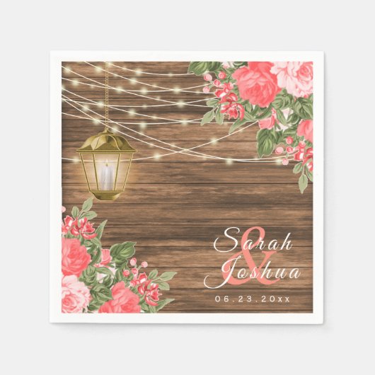 Hout, lantaarn en koraalbloem servet (Voorkant)