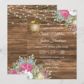 Hout, lantaarn en mooie lente bloem bruiloft kaart (Voorkant / Achterkant)