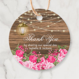 Hout, lantaarn en  roze bloemen - Hartelijk dank Bedankjes Labels