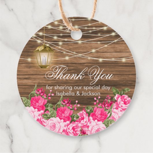 Hout, lantaarn en  roze bloemen - Hartelijk dank Bedankjes Labels (Achterkant)