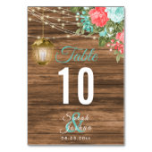 Hout, Lantaarn met Blauwgroen & Koraal Bloemen Kaart (Achterkant)