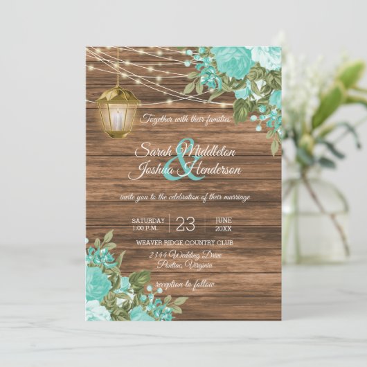 Hout, lantaarns en Blauwgroen Vloerhuwelijk Kaart (Staand voorkant)