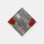 Hout, lantaarns en donkerrode bloem servet (Hoek)