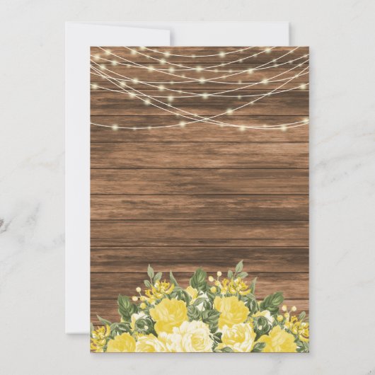 Hout, lantaarns en gele bloem bruiloft kaart (Achterkant)