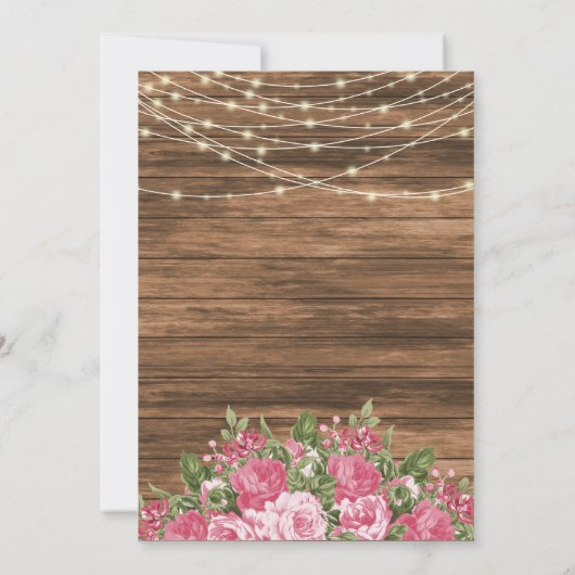 Hout, lantaarns en Mauve roze bloem bruiloft Kaart (Achterkant)