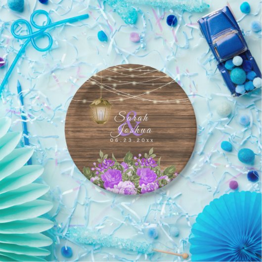 Hout, lantaarns en Paarse bloem Papieren Bordje (Feest)