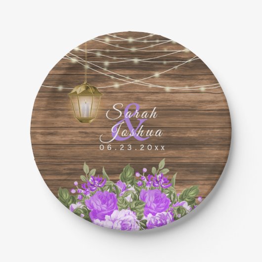 Hout, lantaarns en Paarse bloem Papieren Bordje (Voorkant)