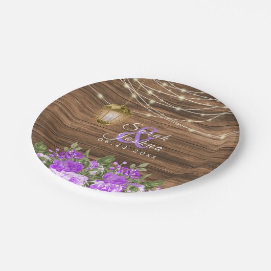 Hout, lantaarns en Paarse bloem Papieren Bordje (Gekanteld)