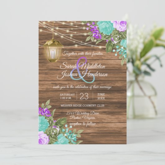 Hout, lantaarns en Paarse en Blauwgroen Vloerwonde Kaart (Staand voorkant)