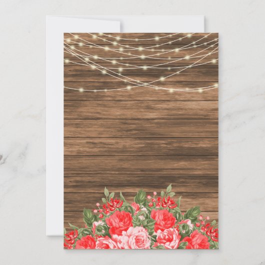 Hout, lantaarns en rode bloem bruiloft kaart (Achterkant)