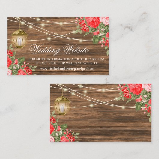 Hout, lantaarns en rode bloemen - Website Informatiekaartje (Voorkant / Achterkant)